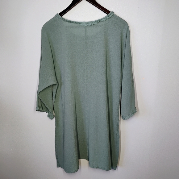 Oh My Gauze Cotton Top Womens Size 2 Large Sage Green Lagenlook Relaxed Casual - Picture 4 of 12